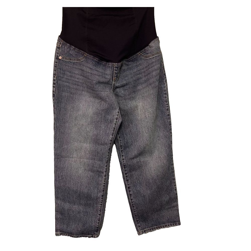 Isabel Maternity Jeans Size 10 Vintage Straight Crossover Panel Distress 27" Hem